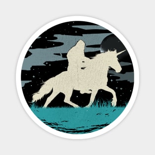 Retro Bigfoot Riding Unicorn Magnet